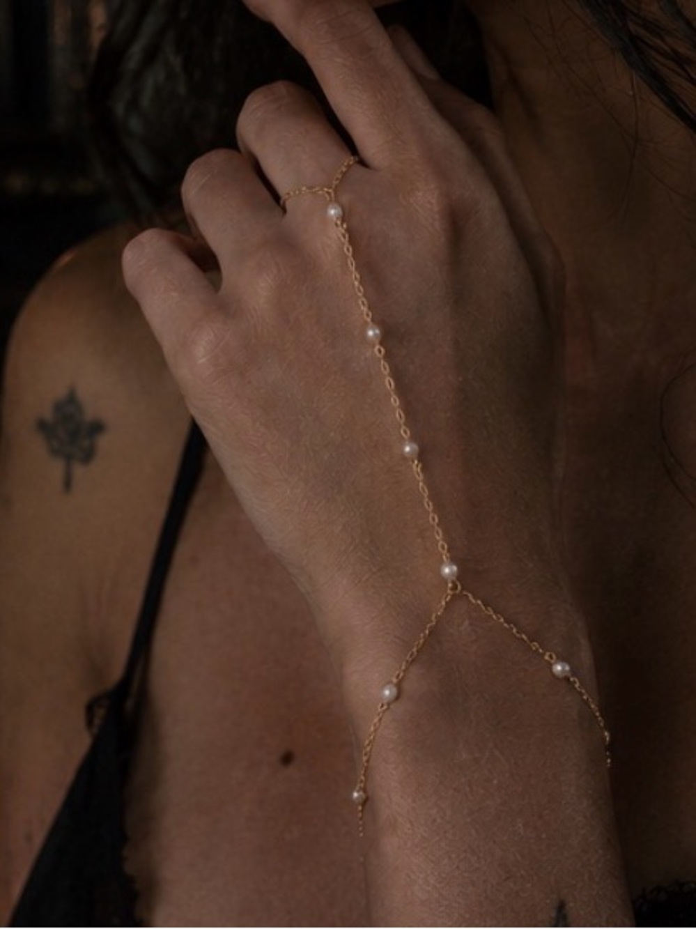 Delicate Gold filled or sterling Pearl Hand Chain Bracelet